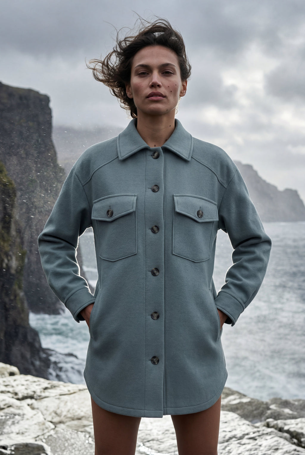 Relaxed Button-front Utility Jacket with Flap Pockets | Senna
