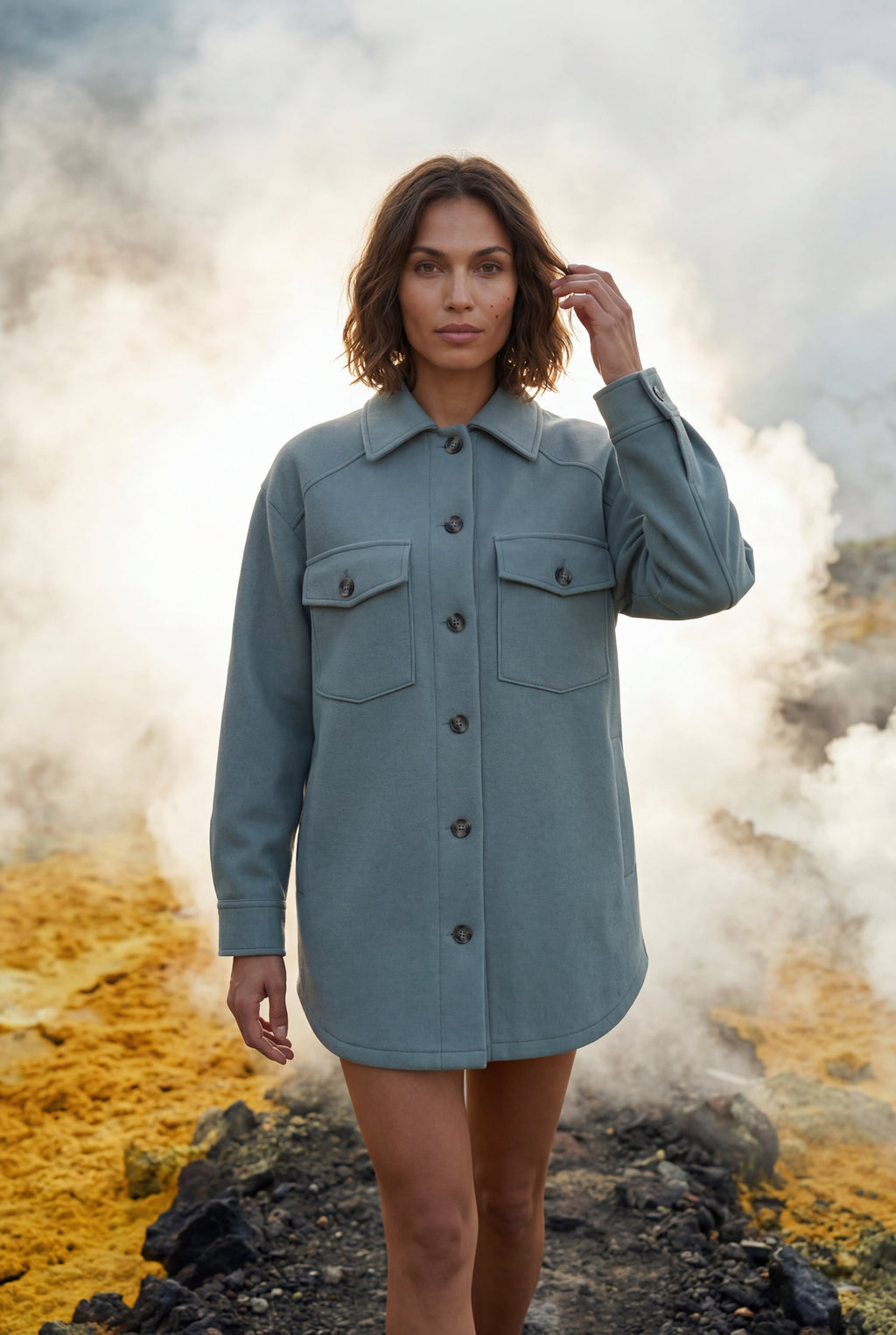 Relaxed Button-front Utility Jacket with Flap Pockets | Senna