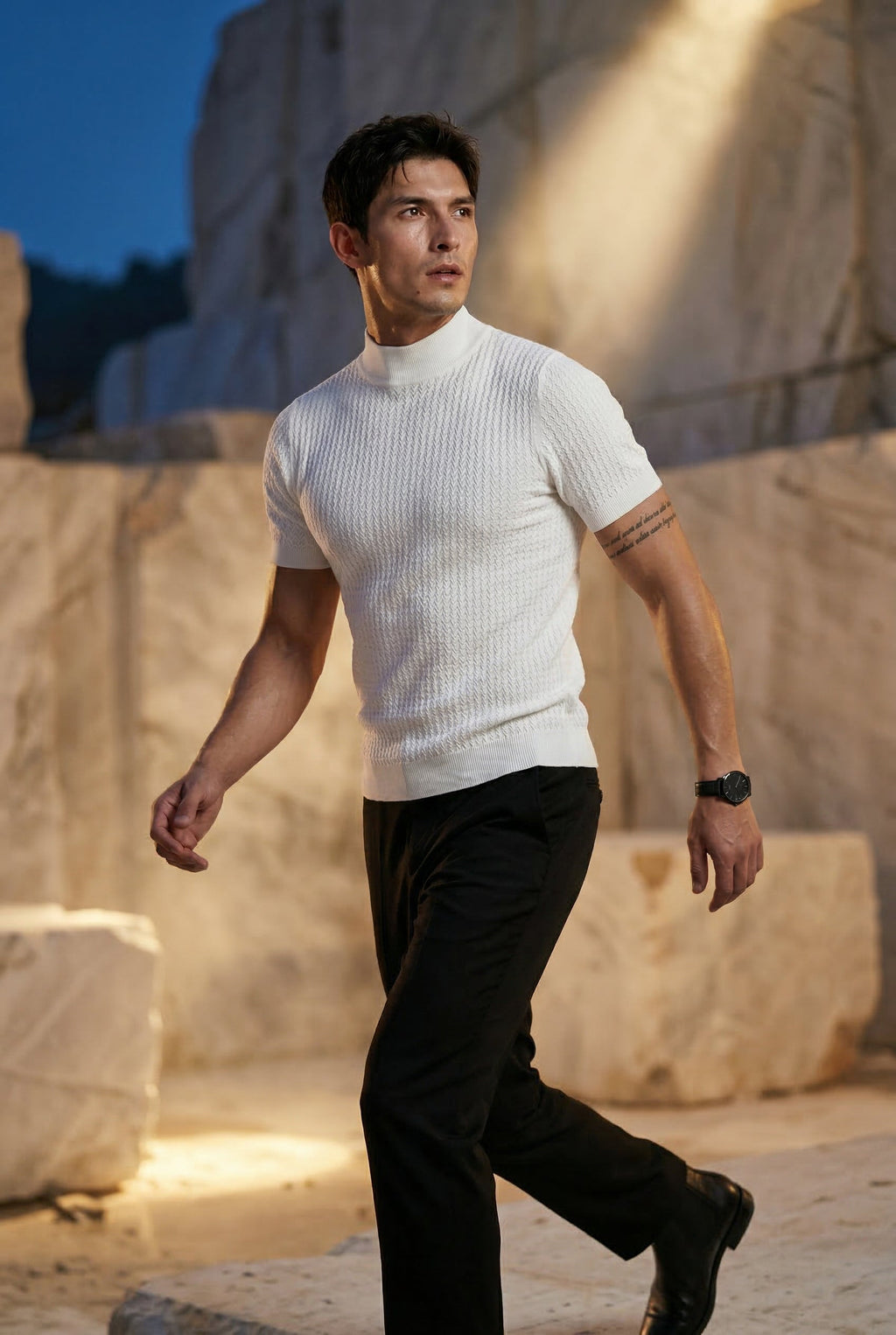 Ribbed Mock Neck Short Sleeve Sweater Shirt | James
