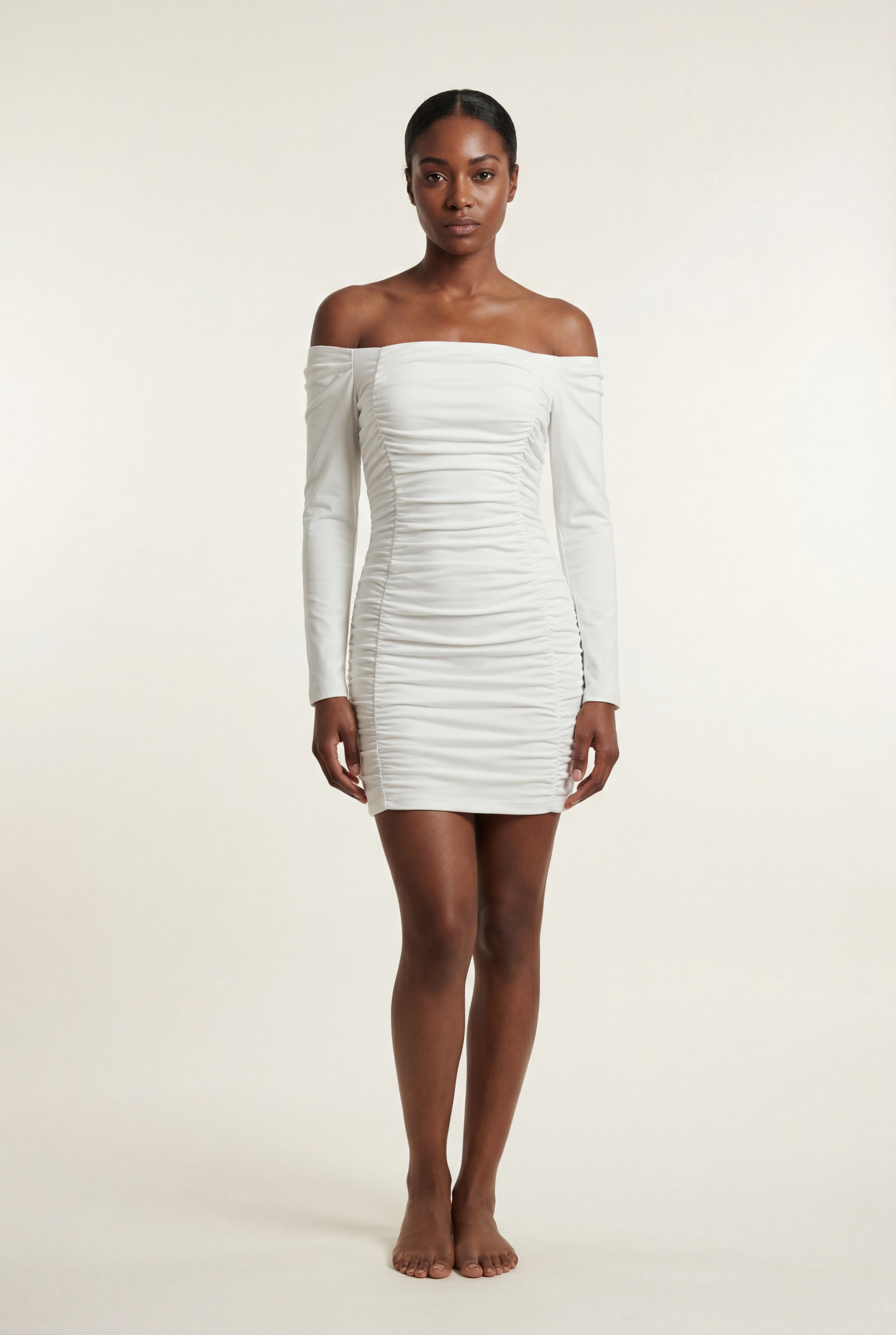 Alessia | Ruched Off-shoulder Bodycon Mini Dress with Long Sleeves For Women