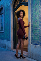 Alessia | Ruched Off-shoulder Bodycon Mini Dress with Long Sleeves For Women