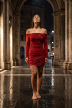 Alessia | Ruched Off-shoulder Bodycon Mini Dress with Long Sleeves For Women