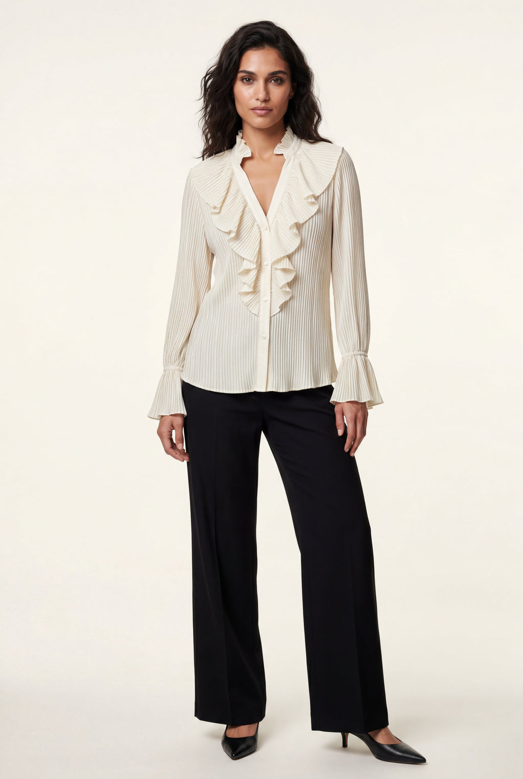 Lisa | Ruffled Pleated Blouse with Fluted Cuffs