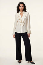 Lisa | Ruffled Pleated Blouse with Fluted Cuffs