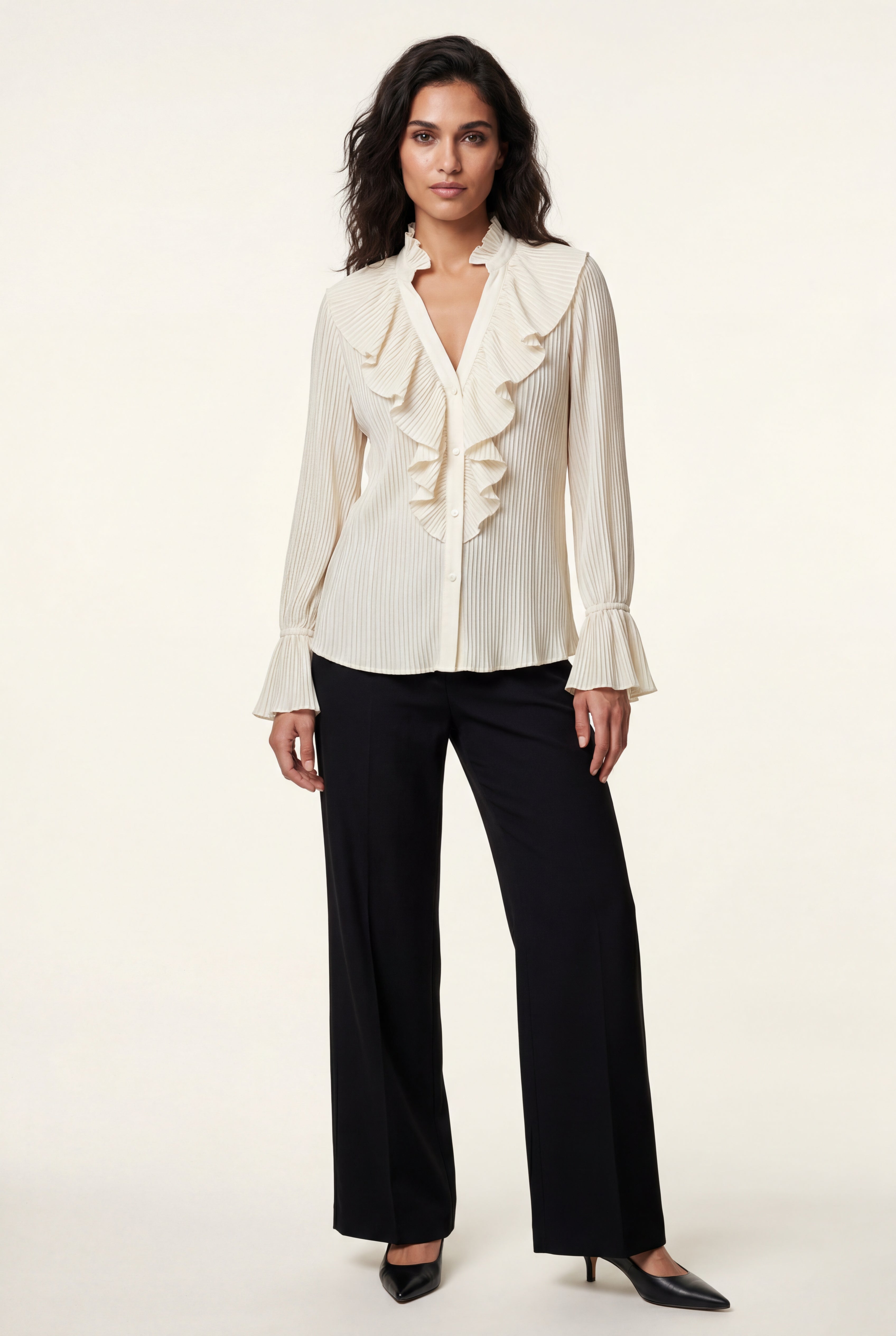 Lisa | Ruffled Pleated Blouse with Fluted Cuffs