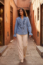 Lisa | Ruffled Pleated Blouse with Fluted Cuffs