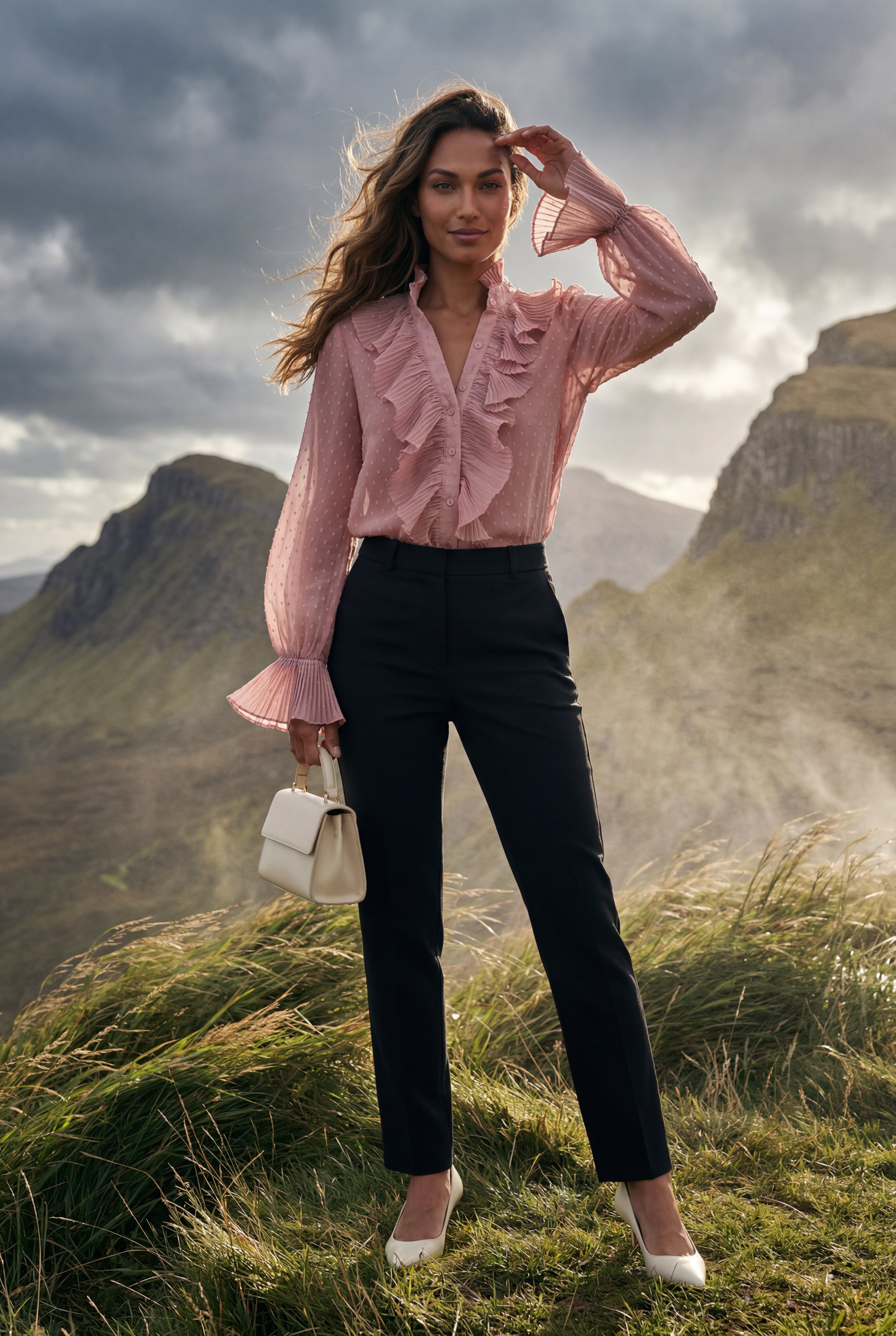Lisa | Ruffled Pleated Blouse with Fluted Cuffs