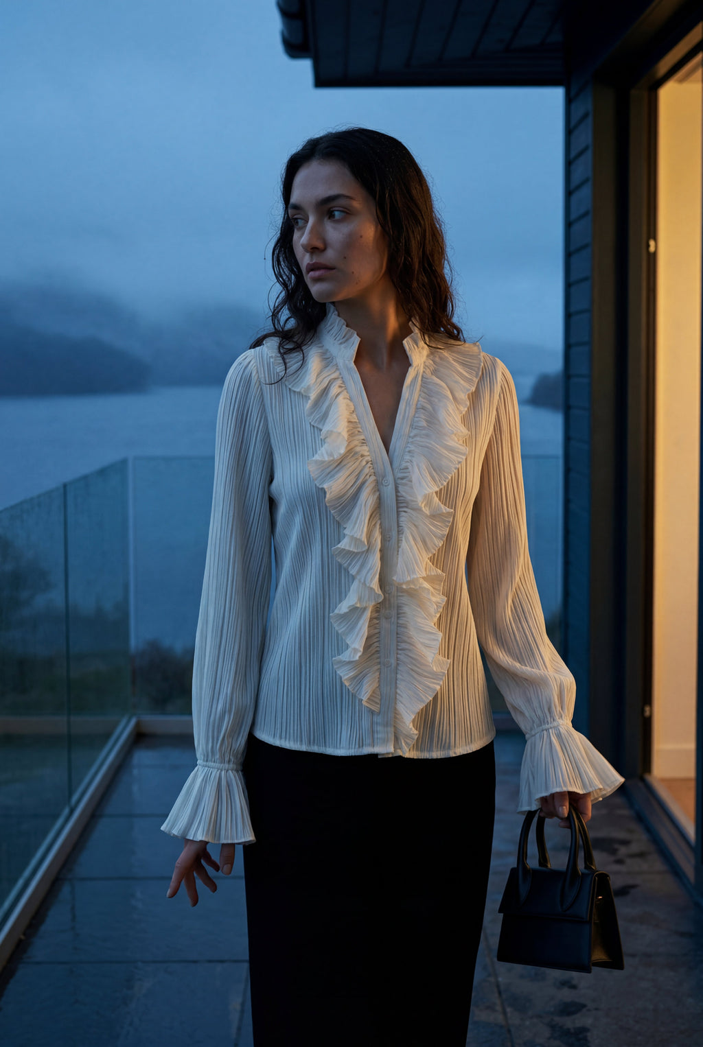Lisa | Ruffled Pleated Blouse with Fluted Cuffs