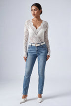 Lois | Scalloped Floral Lace Long Sleeve Bodysuit Top