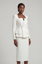 Structured Peplum Skirt Suit with Square Neckline | Elcevi