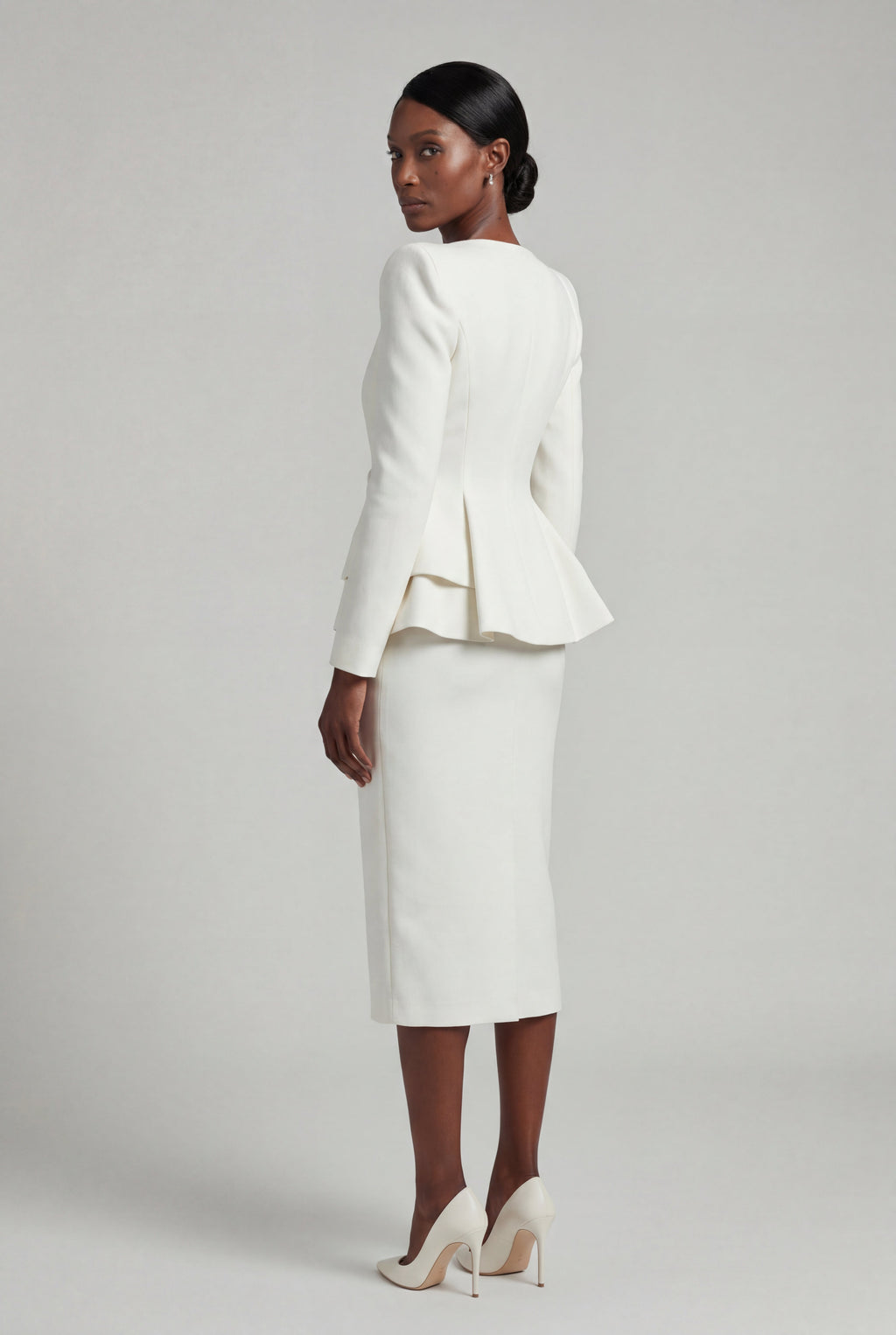 Structured Peplum Skirt Suit with Square Neckline | Elcevi