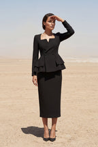 Structured Peplum Skirt Suit with Square Neckline | Elcevi