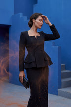 Structured Peplum Skirt Suit with Square Neckline | Elcevi