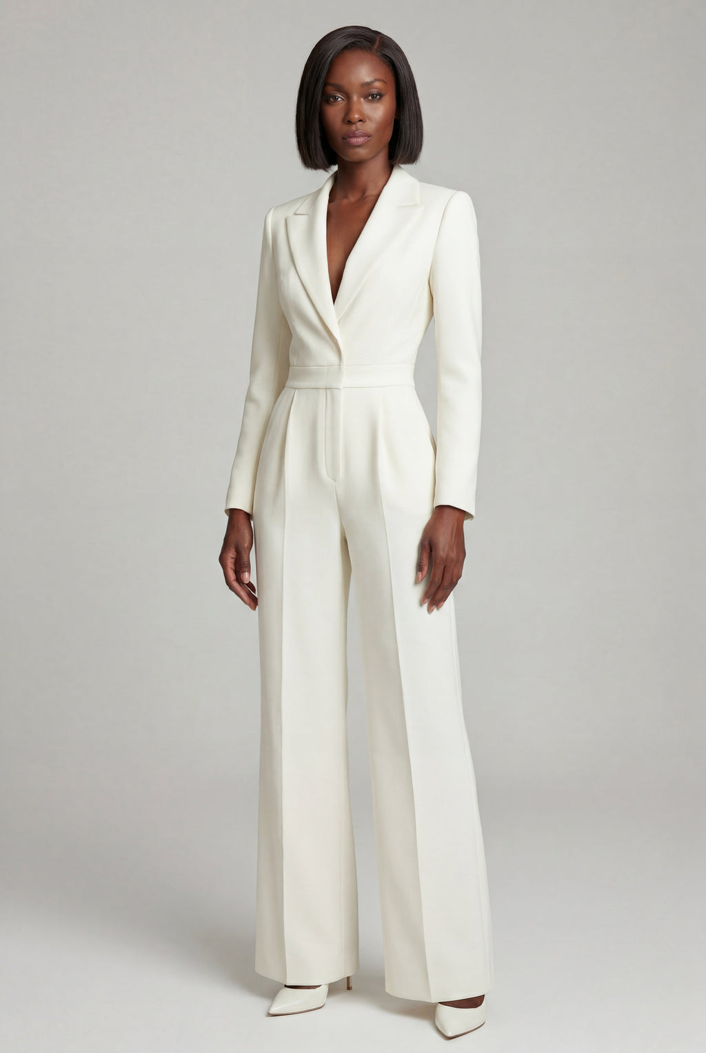 Lia | Tailored Wide Leg Blazer Jumpsuit with Cinched Waist