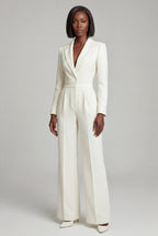 Lia | Tailored Wide Leg Blazer Jumpsuit with Cinched Waist