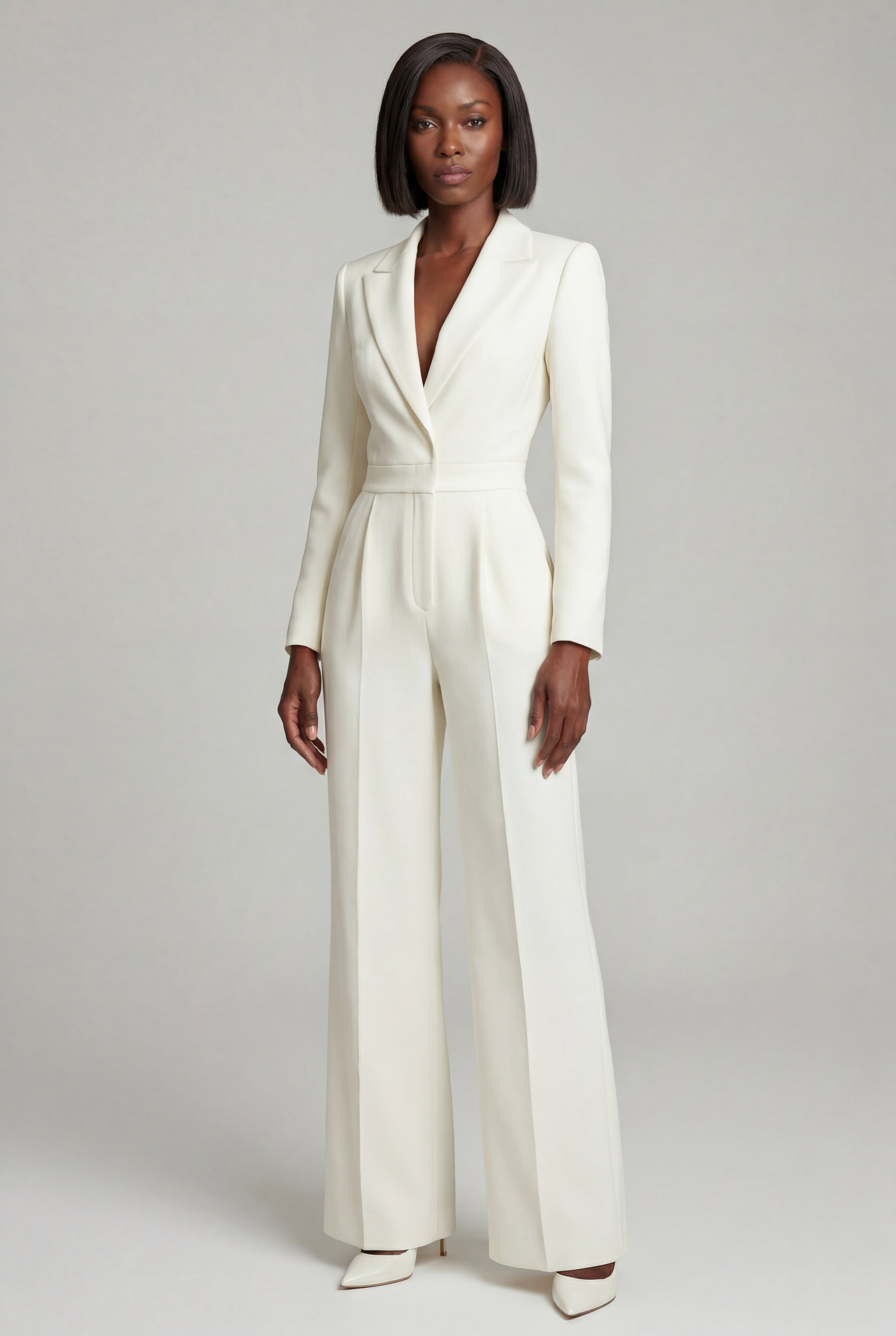 Lia | Tailored Wide Leg Blazer Jumpsuit with Cinched Waist