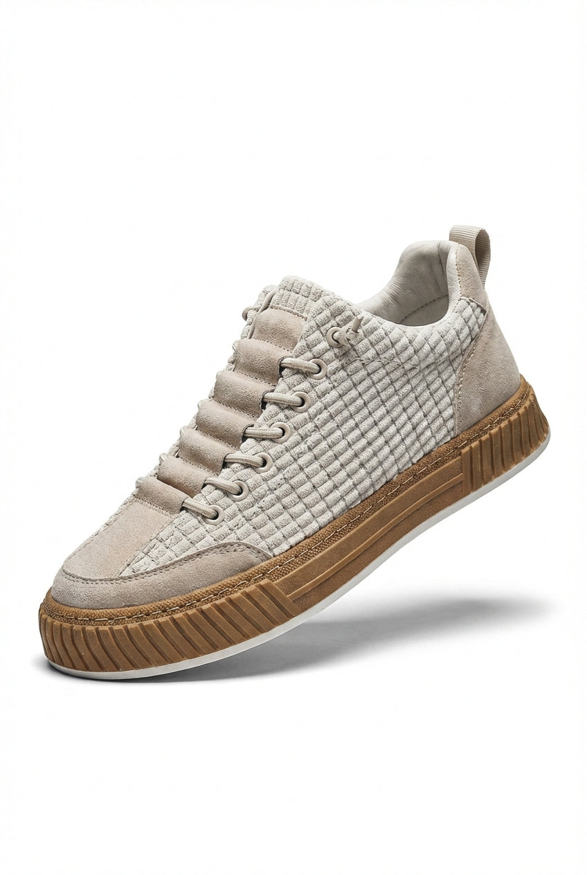 Gio | Textured Grid-pattern Low-top Sneakers with Contrast Sole
