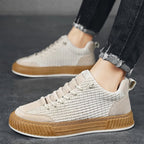Gio | Textured Grid-pattern Low-top Sneakers with Contrast Sole