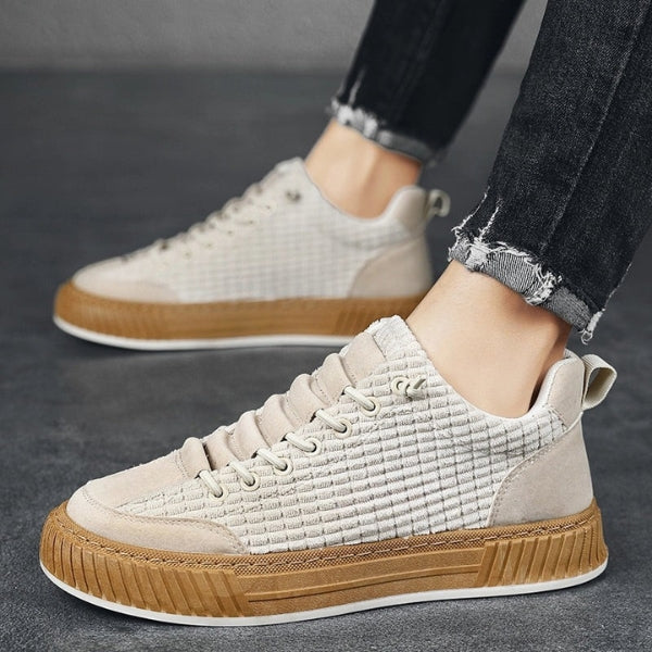 Gio | Textured Grid-pattern Low-top Sneakers with Contrast Sole