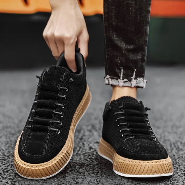 Gio | Textured Grid-pattern Low-top Sneakers with Contrast Sole