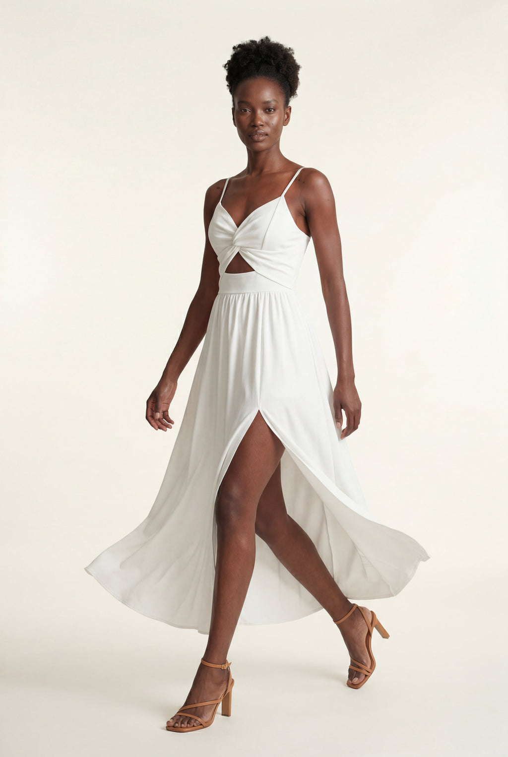 Elcevi | Twist-front Cutout Midi Dress with Side Slit For Women
