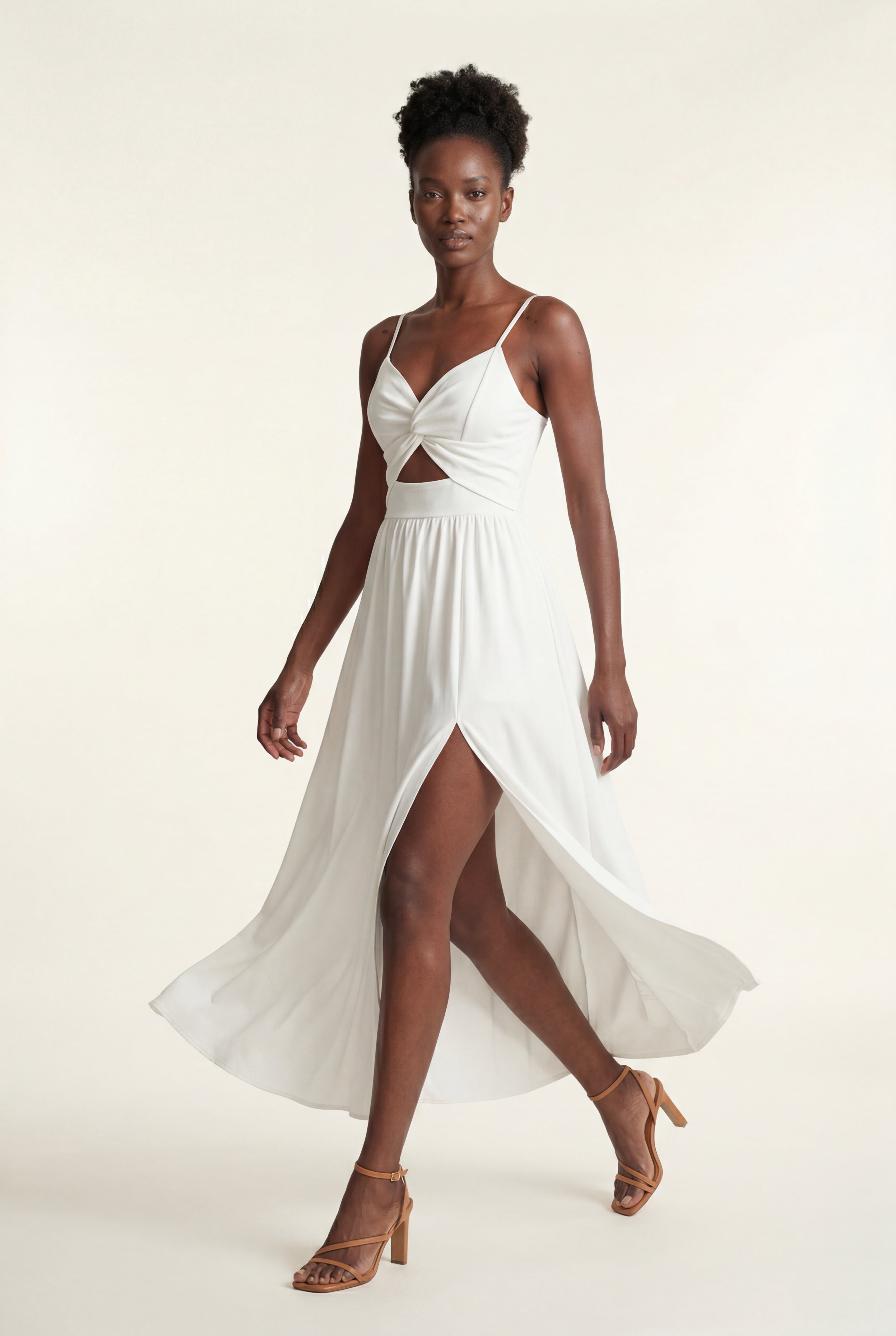 Elcevi | Twist-front Cutout Midi Dress with Side Slit For Women