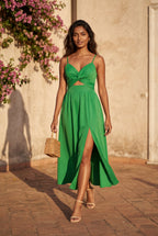 Elcevi | Twist-front Cutout Midi Dress with Side Slit For Women