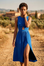 Elcevi | Twist-front Cutout Midi Dress with Side Slit For Women