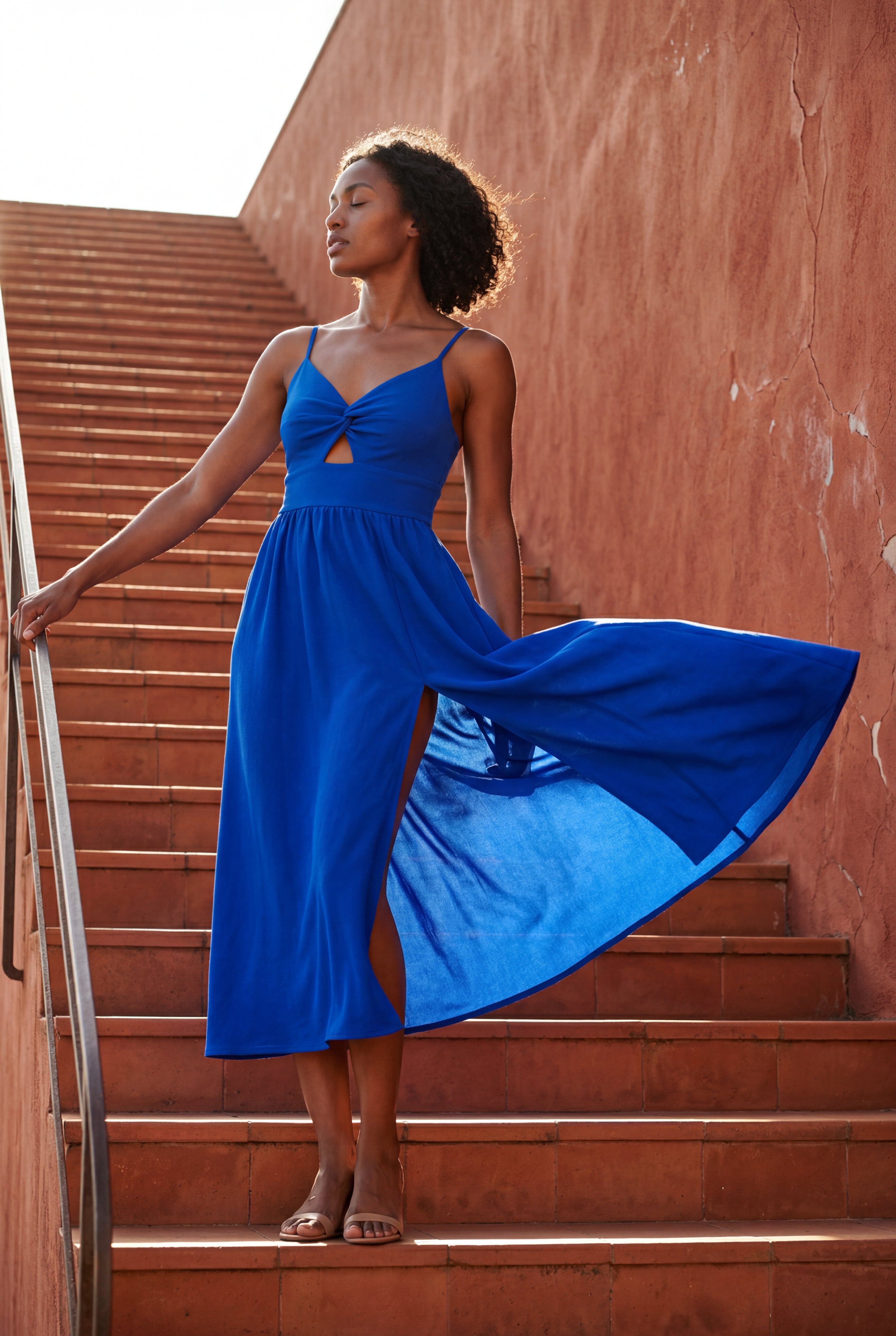 Elcevi | Twist-front Cutout Midi Dress with Side Slit For Women