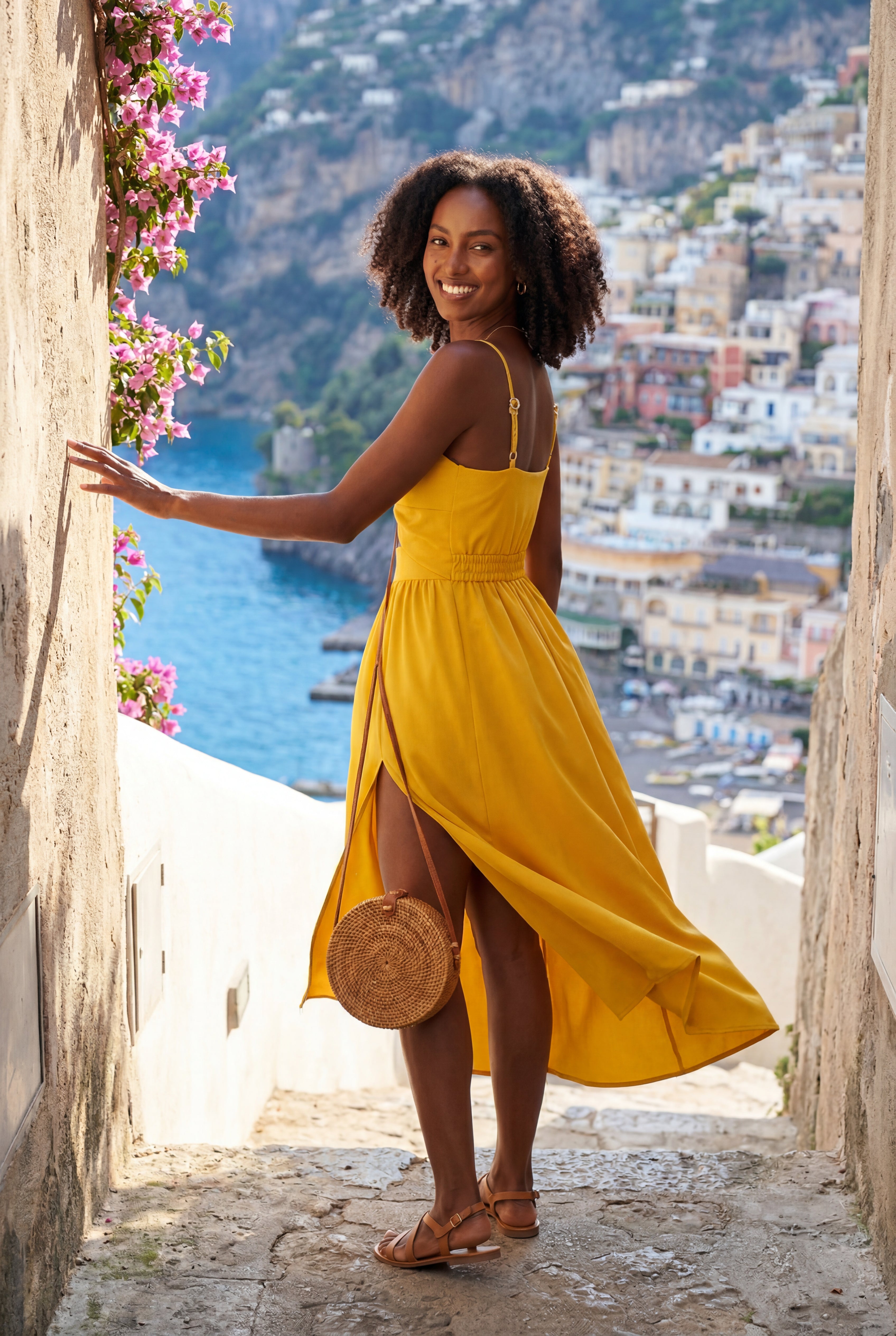 Elcevi | Twist-front Cutout Midi Dress with Side Slit For Women
