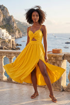 Elcevi | Twist-front Cutout Midi Dress with Side Slit For Women