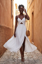 Elcevi | Twist-front Cutout Midi Dress with Side Slit For Women