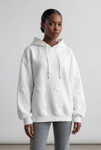 Lia | White Embossed Star Relaxed Fit Hoodie