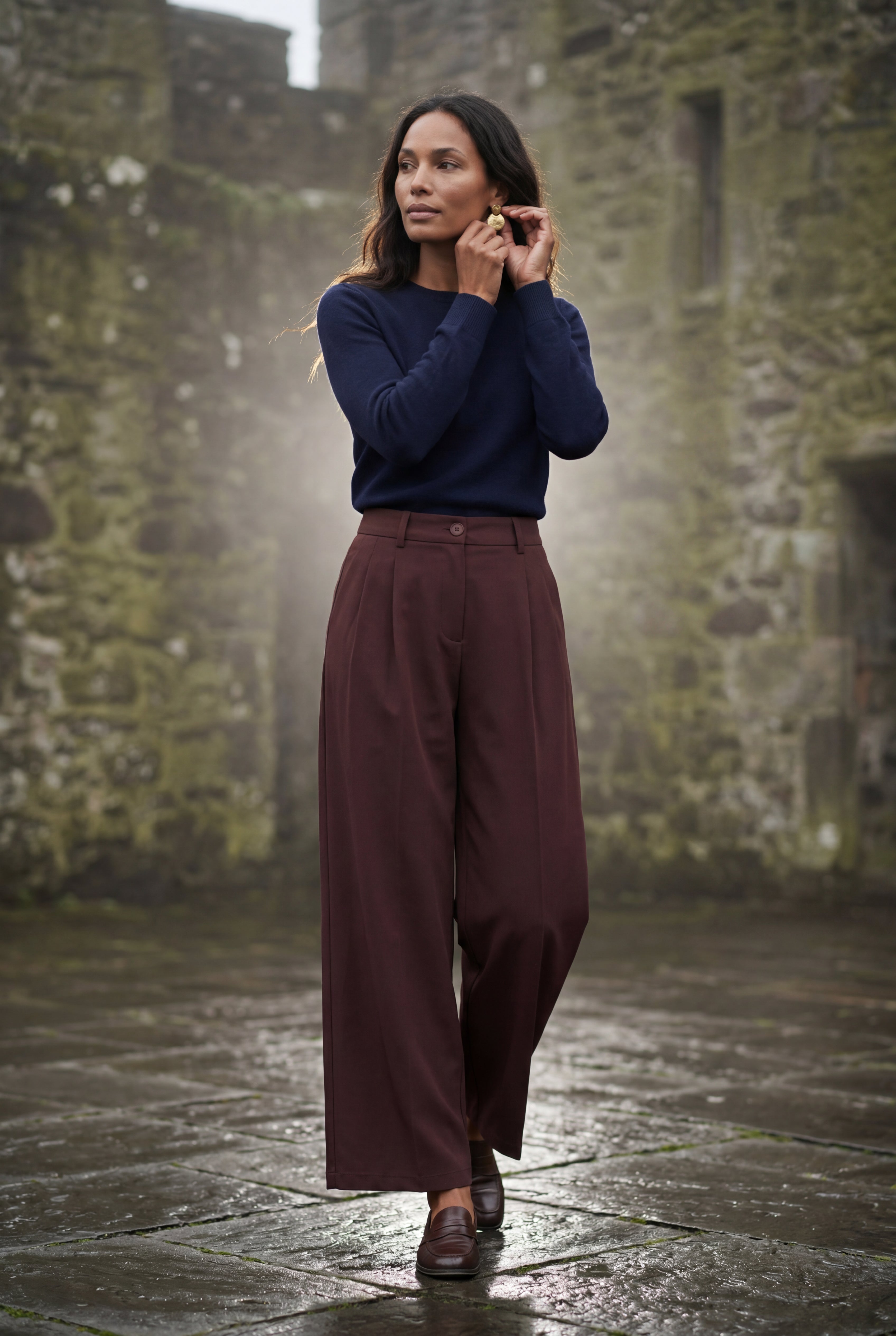 Lia | Wide-leg High-waisted Tailored Trousers with Pleats