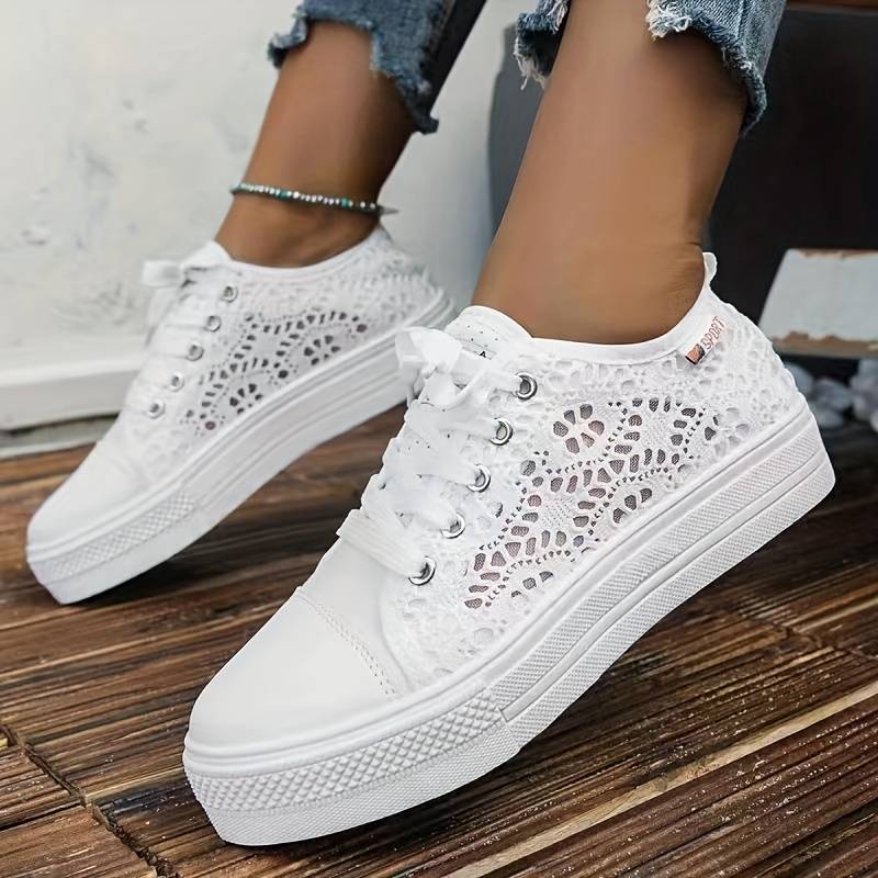 Lia | Women's Crochet Lace Platform Lace-Up Sneakers