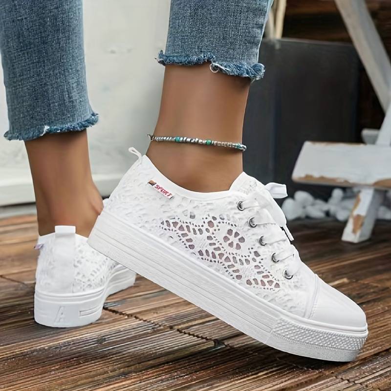 Lia | Women's Crochet Lace Platform Lace-Up Sneakers