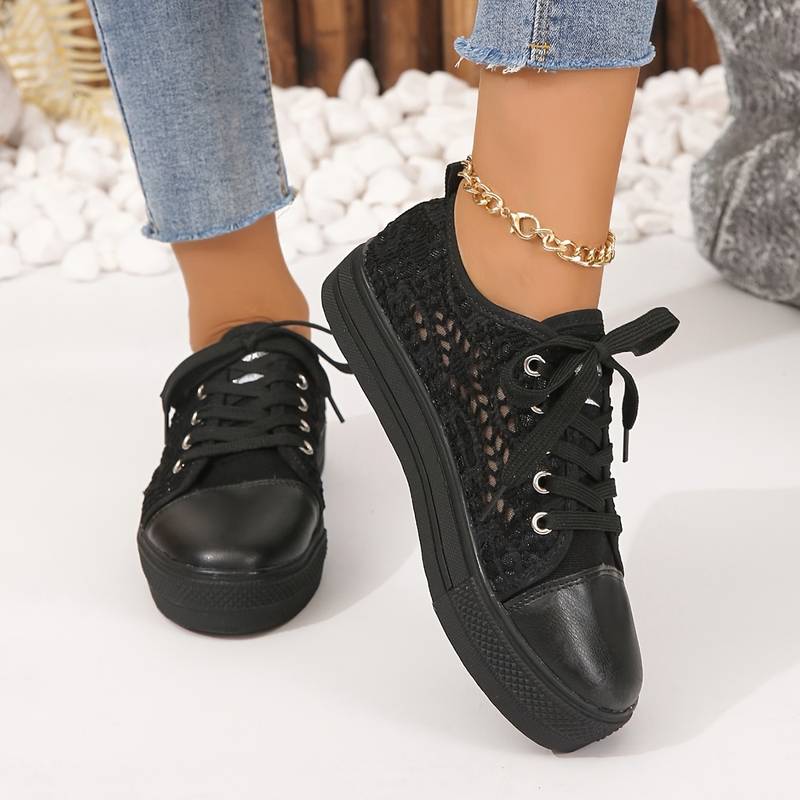 Lia | Women's Crochet Lace Platform Lace-Up Sneakers