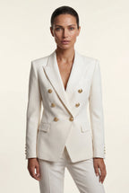 Lia | Women's Gold Button Double-Breasted Tailored Blazer
