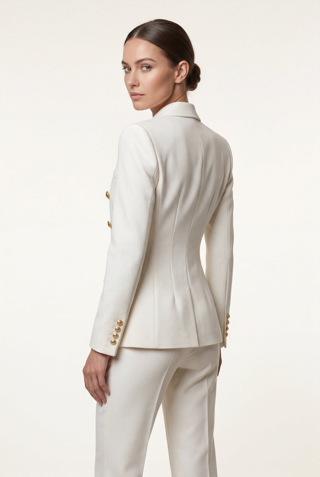 Lia | Women's Gold Button Double-Breasted Tailored Blazer