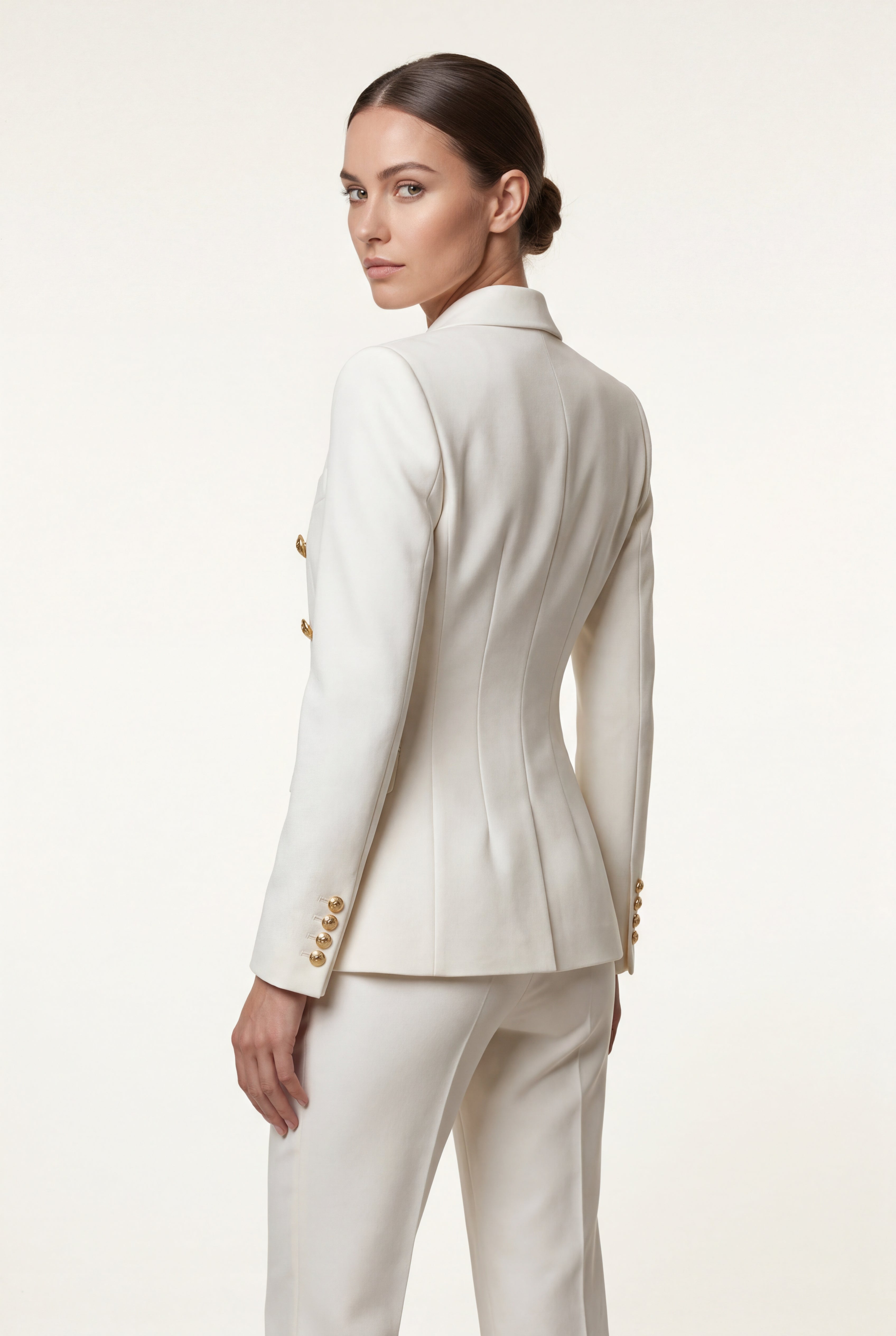 Lia | Women's Gold Button Double-Breasted Tailored Blazer
