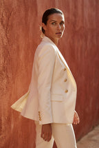 Lia | Women's Gold Button Double-Breasted Tailored Blazer