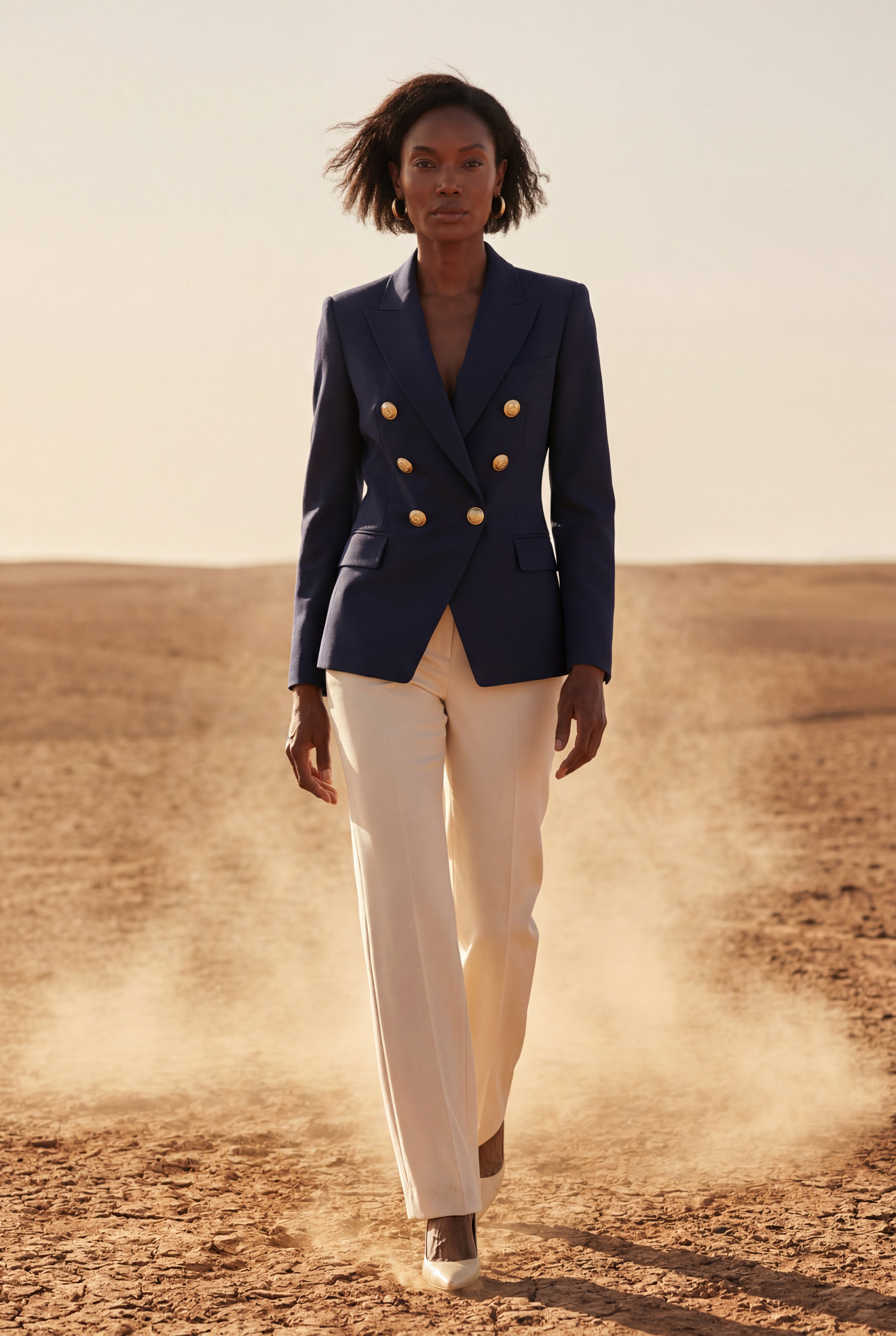 Lia | Women's Gold Button Double-Breasted Tailored Blazer