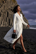 Kim | Women's Ivory Double-Breasted Midi Trench Coat Dress