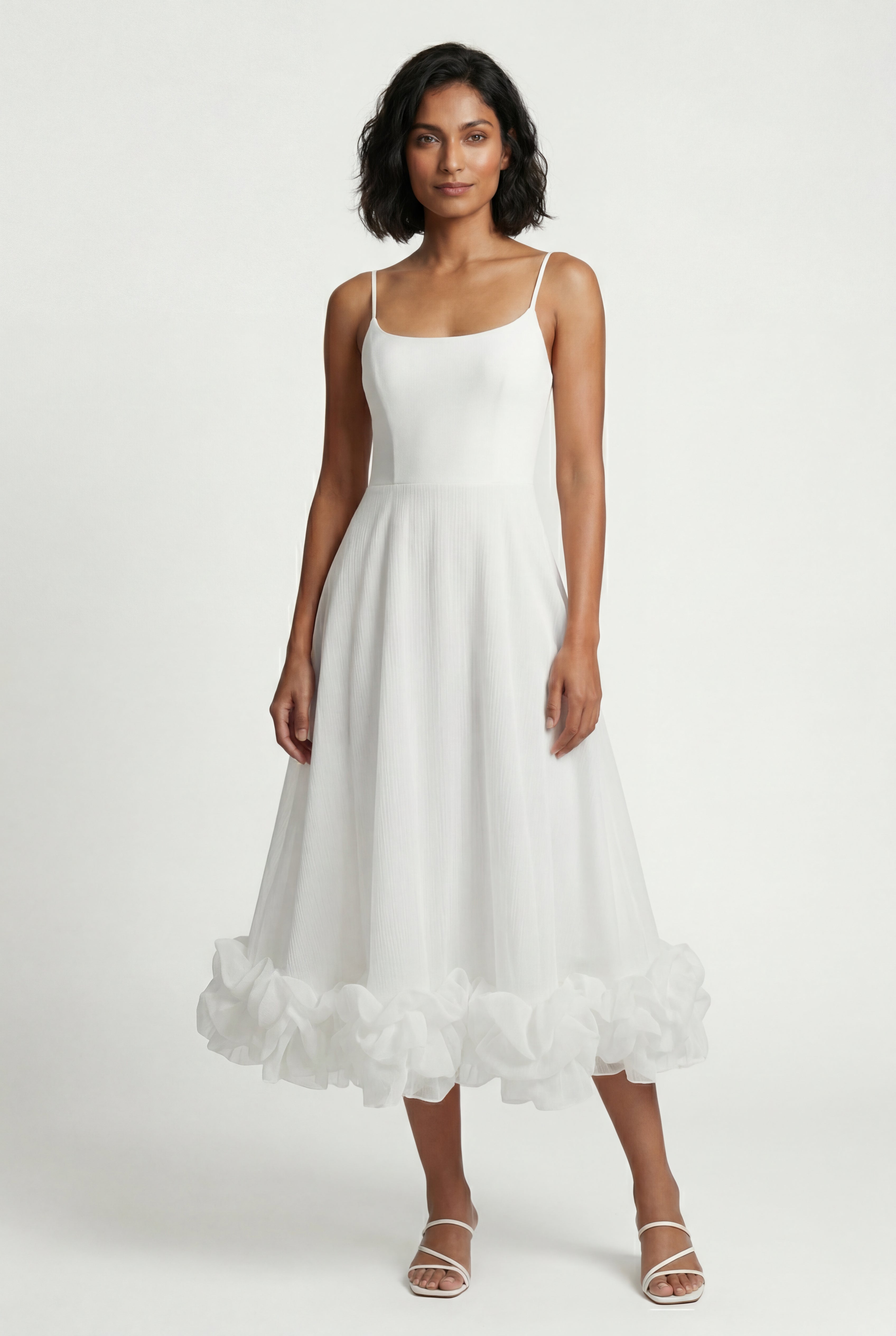 Elcevi | Ruffled Hem Fit and Flare Midi Dress For Women
