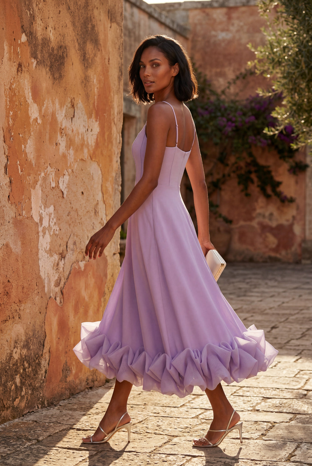 Elcevi | Ruffled Hem Fit and Flare Midi Dress For Women