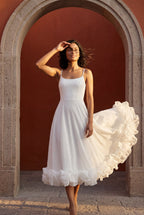 Elcevi | Ruffled Hem Fit and Flare Midi Dress For Women
