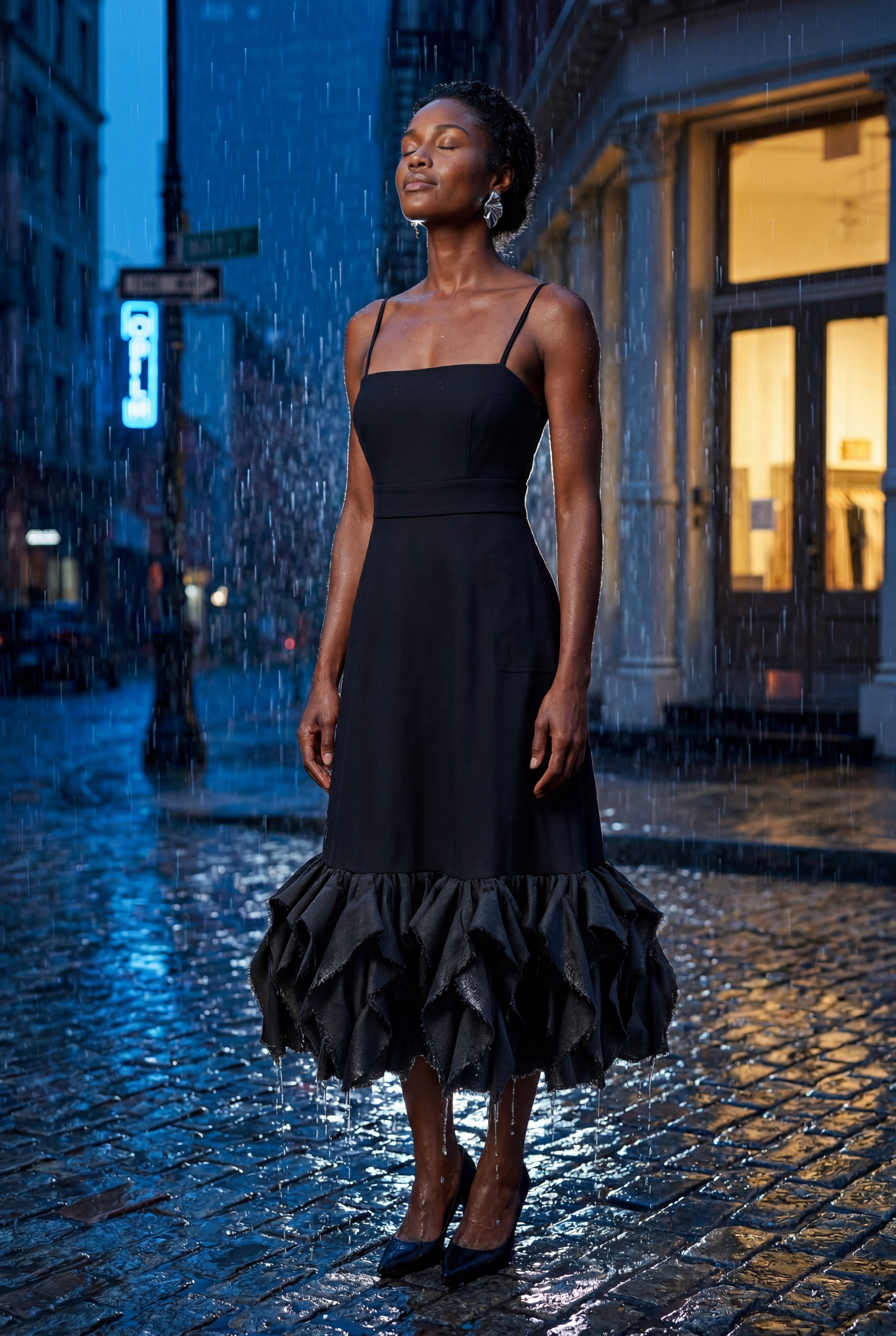 Elcevi | Ruffled Hem Fit and Flare Midi Dress For Women