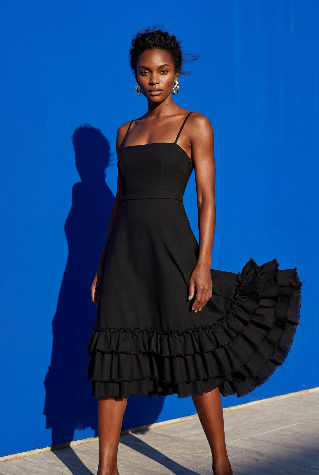 Elcevi | Ruffled Hem Fit and Flare Midi Dress For Women