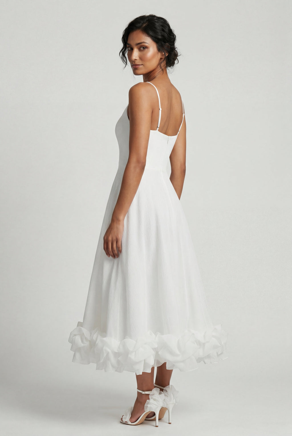 Elcevi | Ruffled Hem Fit and Flare Midi Dress For Women