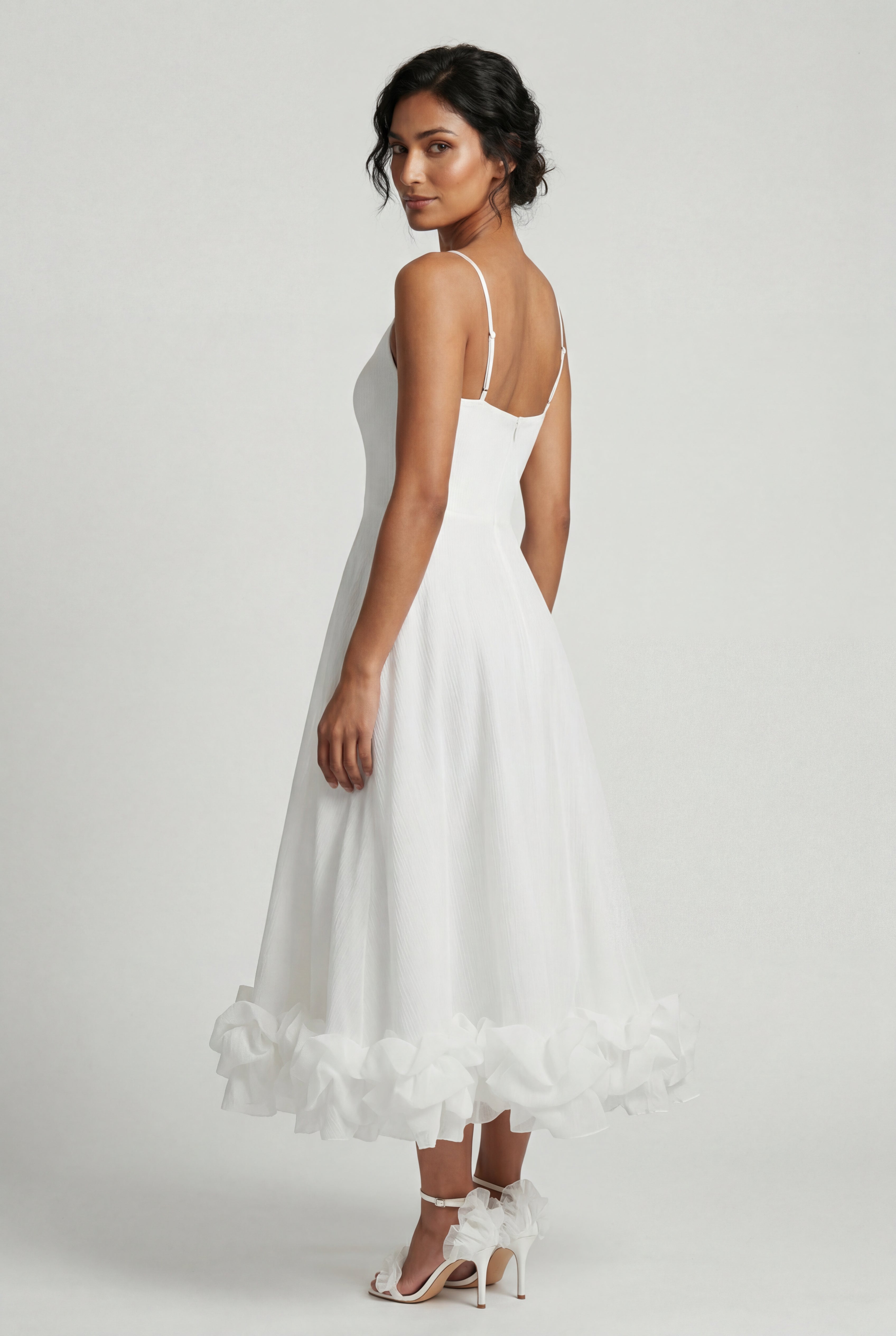 Elcevi | Ruffled Hem Fit and Flare Midi Dress For Women